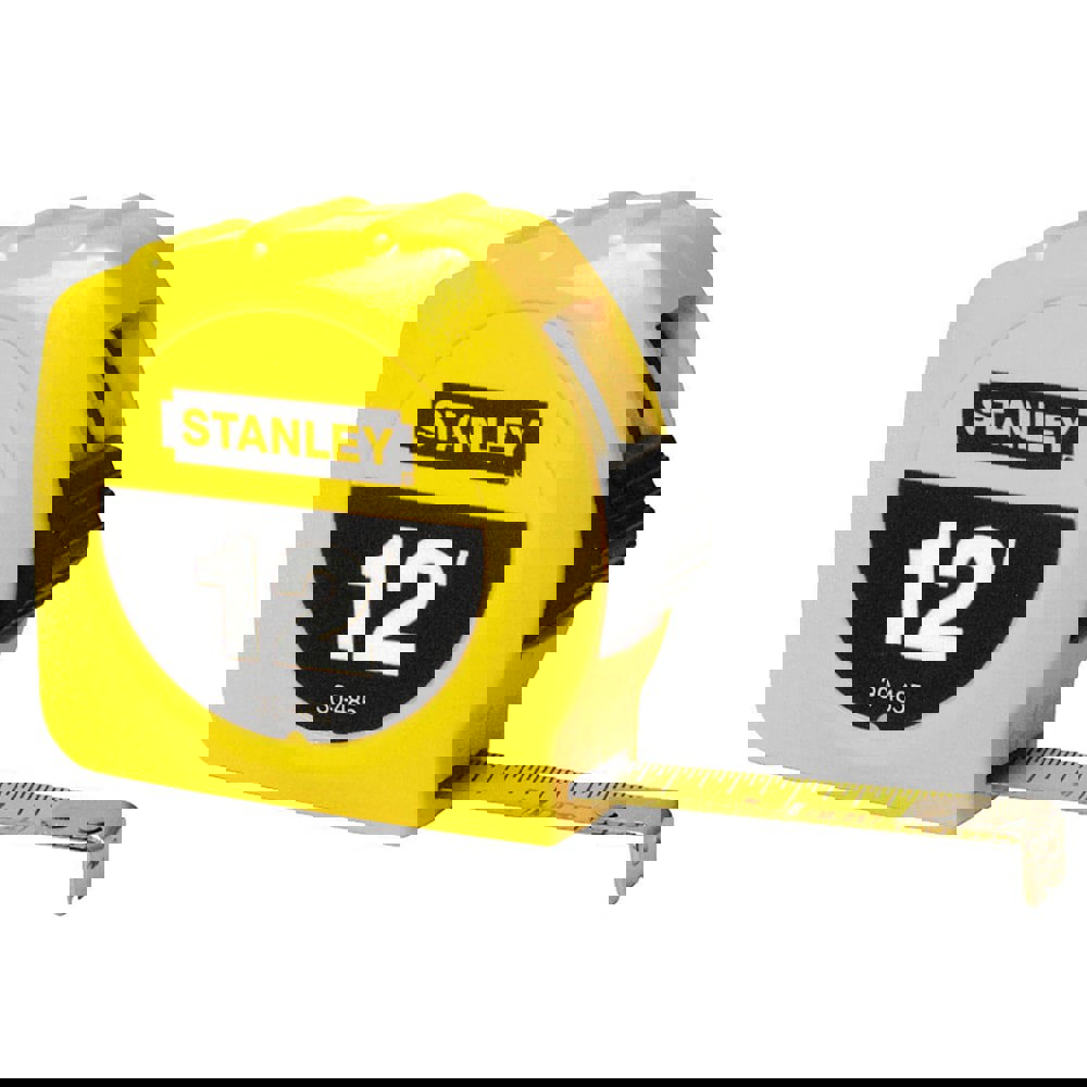 Power Return Tape Measure w/Belt Clip, 0. 12ft, Yellow